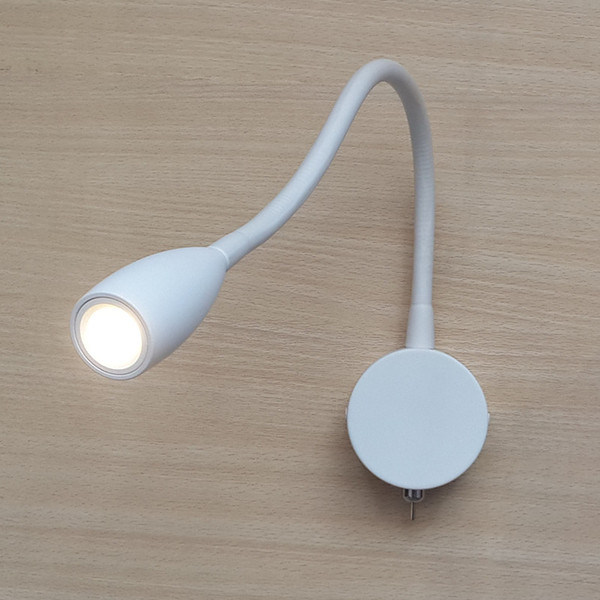 Minimalist Matte white Wall mounted bedside lights on-off switch bullet lampshade Flexible Neck Compact design healthy light 3W LED 200LM Minimalist Matte white Wall mounted bedside lights on-off switch bullet lampshade Flexible Neck Compact design healthy light 3W LED 200LM