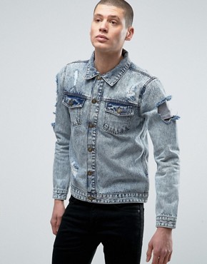 Джинсовая куртка с потертостями Brave Soul - Синий Джинсовая куртка с потертостями Brave Soul - Синий