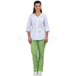 Комплект одежды медицинской женской Ольга NEW (блуза и брюки) белый+лайм