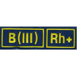 Нашивка на грудь Группа крови 3-я положительная МС голубая желтый шрифт пластик